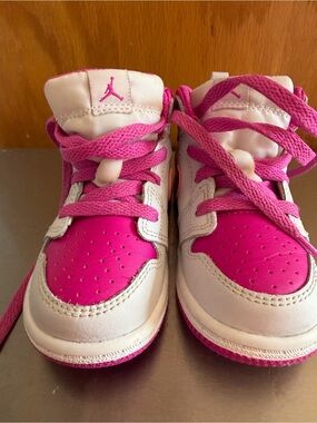 Jordan Kids White and Hot Pink High-Top Sneakers